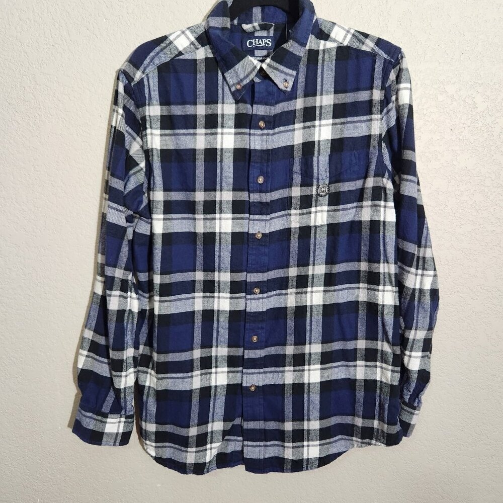Chaps Shirt Plaid Medium Blue Black White
